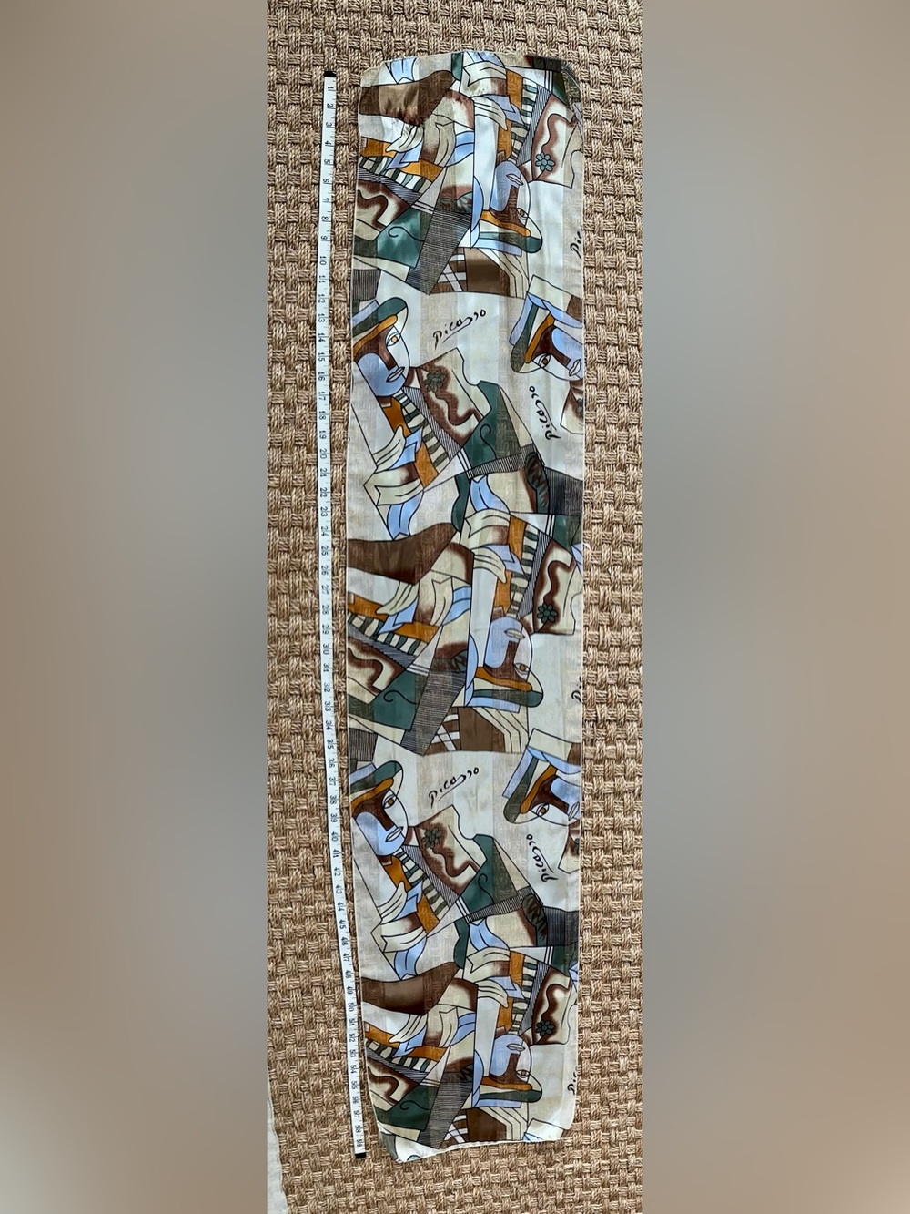 Picasso-Inspired Abstract Blue and Brown Scarf